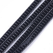 Spray Painted Non-magnetic Synthetic Hematite Multi-Strand Links, Two Hole Carrier Beads, For Tile Elastic Bracelets Making, Rectangle, Black, 2x5x2mm, Hole: 0.6mm, about 170pcs/strand, 15.9 inch(G-T124-05I)