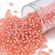 TOHO Round Seed Beads, Japanese Seed Beads, (924) Peach Lined Topaz, 8/0, 3mm, Hole: 1mm, about 222pcs/10g(X-SEED-TR08-0924)