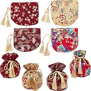 CHGCRAFT 8Pcs 4 Stylse Hot Stamping Cotton Candy Pouches, Drawstring Tassel Bags, for Wedding Gift Candy Packaging, Mixed Color, Mixed Patterns, 13.2x15x0.7cm, 2pcs/style(ABAG-CA0001-13)