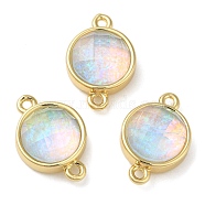 Synthetic Opal Connector Charms, Rack Plating Brass Flat Round Links, Golden, Champagne Yellow, 17.5x11.5x6mm, Hole: 1.4mm(KK-S370-05G-01)