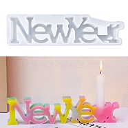 Word NEW YEAR DIY Candle Holder Silicone Molds, Candlestick Molds, Resin Plaster Cement Casting Molds, White, 65x255x31mm, Hole: 22mm, Inner Diameter: 57.5x243mm(SIL-F008-02B)