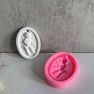 Oval with Angel Pendant DIY Silicone Molds, Resin Casting Molds, for UV Resin & Epoxy Resin Jewelry Making, Hot Pink, 107x80x20mm, Hole: 7mm, Inner Diameter: 95x64mm(SIMO-P003-06A)
