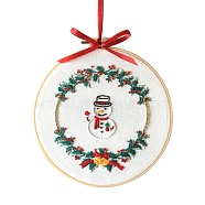 Christmas Themed DIY Embroidery Sets, Including Imitation Bamboo Embroidery Frame, Iron Pins, Embroidered Cloth, Cotton Colorful Embroidery Threads, Snowman Pattern, 30x30x0.05cm(DIY-P021-B03)