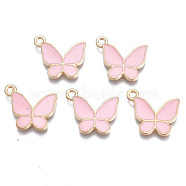 Alloy Enamel Pendants, Cadmium Free & Lead Free, Butterfly, Light Gold, Pink, 15x17x2mm, Hole: 1.6mm(X1-ENAM-T016-23D-RS)