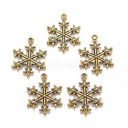 Zinc Tibetan Style Alloy Pendants, Snowflake Pendants, Charms for Christmas Day Gift Making, Lead Free and Cadmium Free, Antique Golden, about 29mm long, 22mm wide, 3mm thick, hole: 2mm(TIBEP-12740-AG-LF)