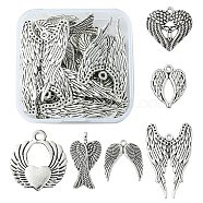 30Pcs 6 Styles Alloy Pendant, Wing, Antique Silver, 21~39x16~24x1~4mm, Hole: 1.5~2mm, 5pcs/style(FIND-YW0003-38)