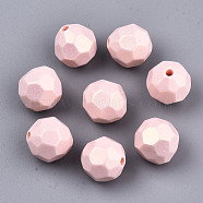 Spray Painted Acrylic Beads, Rubberized Style, Faceted, Round, Pink, 13.5mm, Hole: 2mm, about 420pcs/500g(MACR-T037-05D)