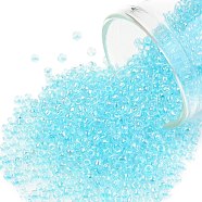 TOHO Round Seed Beads, Japanese Seed Beads, (170D) Dyed Light Blue Topaz Transparent Rainbow, 11/0, 2.2mm, Hole: 0.8mm, about 1110pcs/10g(X-SEED-TR11-0170D)