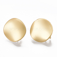 Smooth Surface Alloy Stud Earring Findings, with Loop and Steel Pin, Wavy, Flat Round, Matte Gold Color, 15mm, Hole: 3mm, Pin: 0.7mm(PALLOY-T064-29MG)
