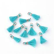 Polycotton(Polyester Cotton) Tassel Pendant Decorations, with Unwelded Iron Jump Rings, Golden, Dodger Blue, 10~16x2mm, Hole: 1.5mm(OCOR-S102-28)