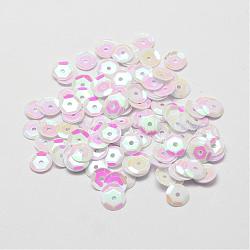 Plastic Paillette Beads, Semi-cupped Sequins Beads, Center Hole, White, 8x0.5mm, Hole: 1mm(PVC-A002-8mm-09)