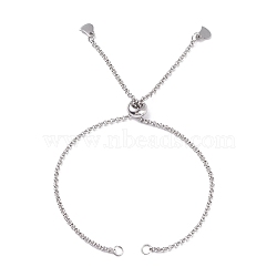 304 Stainless Steel Rolo Chain Slider Bracelet Making, Bolo Bracelet, with 304 Stainless Steel Jump Rings and Brass Beads, Heart, Stainless Steel Color, 9-7/8 inch(25cm), 0.2cm(AJEW-JB01117-02)