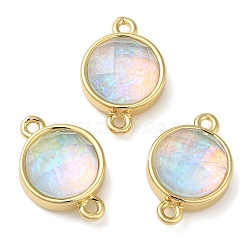 Synthetic Opal Connector Charms, Rack Plating Brass Flat Round Links, Golden, Champagne Yellow, 17.5x11.5x6mm, Hole: 1.4mm(KK-S370-05G-01)