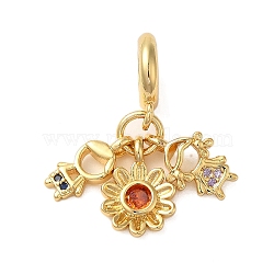 Rack Plating Brass Pave Colorful Cubic Zirconia European Dangle Charms, Boy & Girl & Flower Large Hole Pendants, Cadmium Free & Lead Free, Long-Lasting Plated, Real 18K Gold Plated, 24mm, Hole: 5mm(KK-P279-44G)