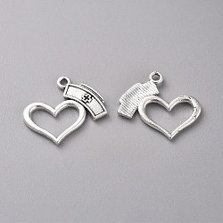 Tibetan Style Alloy Pendants, Heart with Nurse's Cap, Antique Silver, 20x23x2.5mm, Hole: 1.6mm(TIBEP-WH0002-12AS)