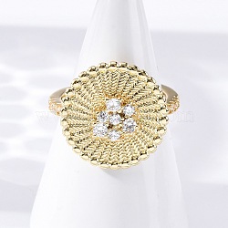 Brass Micro Pave Clear Cubic Zirconia Cuff Rings, Flat Round, Real 16K Gold Plated, 19mm, Adjustable(RJEW-M066-03G-01)