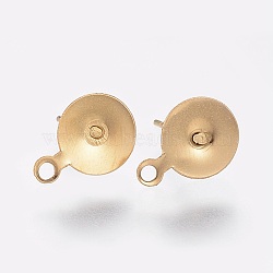 Ion Plating(IP) 304 Stainless Steel Stud Earring Findings, with Loop, Flat Round, Golden, 11x8x0.5mm, Hole: 1.5mm, Pin: 0.7mm(STAS-K184-04-01G)