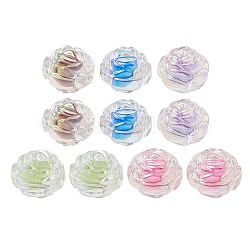 10Pcs 5 Colors UV Plating Rainbow Iridescent Acrylic Beads, Two Tone Bead in Bead, Rose, Mixed Color, 15.5x16x15mm, Hole: 3mm, 2pcs/color(OACR-YW0001-56)