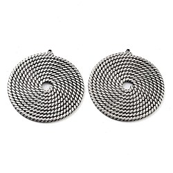 201 Stainless Steel Pendants, Flat Round Charm, Antique Silver, 37x35x1.5mm, Hole: 1mm(STAS-Z057-13AS)