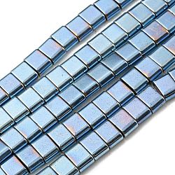 Electroplated Non-magnetic Synthetic Hematite Beads Strands, Rectangle, 2-Hole, Sky Blue, 6x4x3mm, Hole: 1.2mm, about 95pcs/strand, 15.35 inch(39cm)(G-C106-B02-03B)