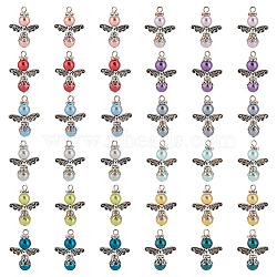 Elite Baking Painted Pearlized Glass Pearl Pendants, with Tibetan Style Alloy Beads and Rhinestone Spacer Beads, Angel, Mixed Color, 28.5x21.5x8mm, Hole: 2.5mm, 12pcs/set, 3 set/box(FIND-PH0008-14)