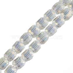 Electroplate Transparent Glass Beads Strands, Faceted, Column, Light Goldenrod Yellow, 8x8mm, Hole: 1.2mm, about 79~80pcs/strand, 25.59 inch~27.17 inch(65~69cm)(EGLA-N002-32-C04)