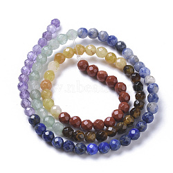 Natural Red Rainbow Jasper & Yellow Aventurine & Tiger Eye & Green Aventurine & Blue Spot Stone & Lapis Lazuli & Amethyst Beads Strands, Faceted, Round, Chakra, 4mm, Hole: 0.5mm; about 91pcs/strand, 15.16 inches(38.5cm)(G-F668-14-4mm)