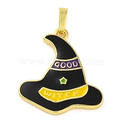 Halloween Theme Brass Enamel Pendants, Cadmium Free & Lead Free, Long-Lasting Plated, Real 18K Gold Plated, Witch Hat, 24x25x2.5mm, Hole: 3.5x6mm(KK-S401-05G-B)