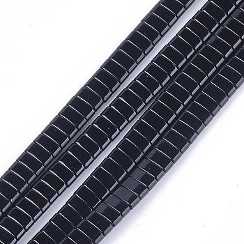 Spray Painted Non-magnetic Synthetic Hematite Multi-Strand Links, Two Hole Carrier Beads, For Tile Elastic Bracelets Making, Rectangle, Black, 2x5x2mm, Hole: 0.6mm, about 170pcs/strand, 15.9 inch