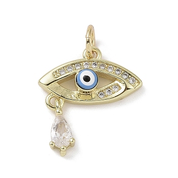 Real 18K Gold Plated Brass Micro Pave Cubic Zirconia Pendants, with Enamel and Jump Ring, Evil Eye Charms, Colorful, 16x15x4mm, Hole: 3.4mm