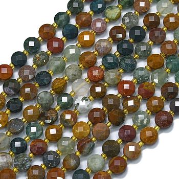 Natural Ocean Jasper Beads Strands, with Seed Beads, Faceted, Flat Round, 6~6.5x4mm, Hole: 1mm, about 50pcs/strand, 15.35''(39cm)