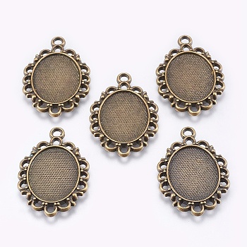 Tibetan Style Pendant Cabochon Settings, Cadmium Free & Nickel Free & Lead Free, Oval, Antique Bronze, 30x20x2mm, Hole: 2mm, Tray: 18x13mm
