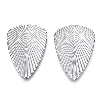 304 Stainless Steel Pendants, Leaf Charm, Stainless Steel Color, 46x32.5x1.5mm, Hole: 1.5mm