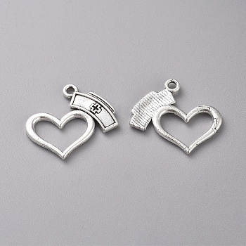 Tibetan Style Alloy Pendants, Heart with Nurse's Cap, Antique Silver, 20x23x2.5mm, Hole: 1.6mm