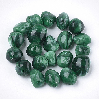 Acrylic Beads, Imitation Gemstone Style, Nuggets, Dark Green, 10~18x9~13x7~11mm, Hole: 1.5mm