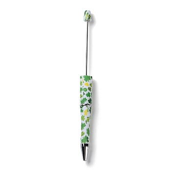 Clover Pattern Plastic Beadable Pens, Ball-Point Pen, for DIY Personalized Pen with Jewelry Bead, White, 150x11.5mm, Pin: 2mm