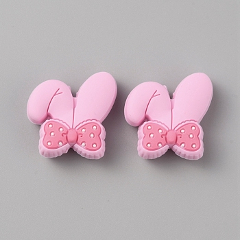 Rabbit with Bowknot Food Grade Eco-Friendly Silicone Beads, Chewing Beads For Teethers, DIY Nursing Necklaces Making, Pearl Pink, 26x26x9.5mm, Hole: 2.5mm