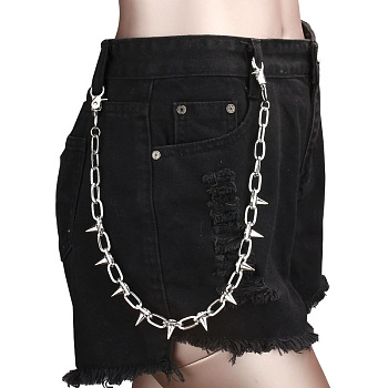 Punk Style Alloy with Aluminium Spiked Cone Chain Belts for Pants, Platinum, 580mm