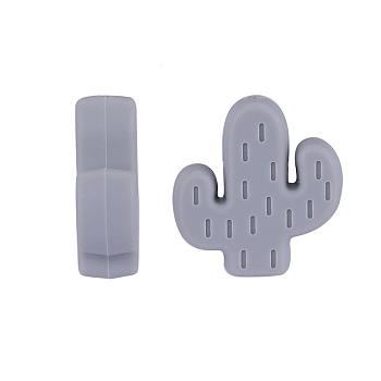 20Pcs Cactus Food Grade Eco-Friendly Silicone Focal Beads, Chewing Beads For Teethers, DIY Nursing Necklaces Making, Light Grey, 29x23x8mm, Hole: 2mm