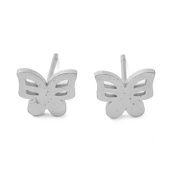 304 Stainless Steel Stud Earrings, Butterfly, Stainless Steel Color, 7.5x9mm