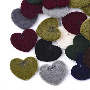 Flocky Acrylic Pendants, Heart, Mixed Color, 17x20x2mm, Hole: 1.5mm