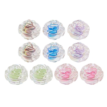 10Pcs 5 Colors UV Plating Rainbow Iridescent Acrylic Beads, Two Tone Bead in Bead, Rose, Mixed Color, 15.5x16x15mm, Hole: 3mm, 2pcs/color