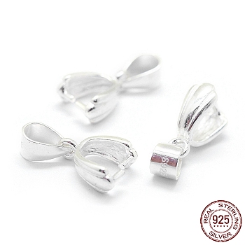 925 Sterling Silver Pendant Bails, Ice Pick & Pinch Bails, Silver, 10x7x4mm, Hole: 4.5x3mm
