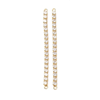 Rack Plating Brass Pave Cubic Zirconia Connector Charms, Rectangle Links, Lead Free & Cadmium Free, Real 18K Gold Plated, Long-Lasting Plated, Clear, 69x3x2.8mm, Hole: 1.8mm