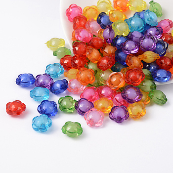 Mixed Color Transparent Faceted Flower Acrylic Beads, Bead in Bead, 12x13x8mm, Hole: 2mm
