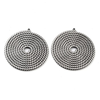 201 Stainless Steel Pendants, Flat Round Charm, Antique Silver, 37x35x1.5mm, Hole: 1mm