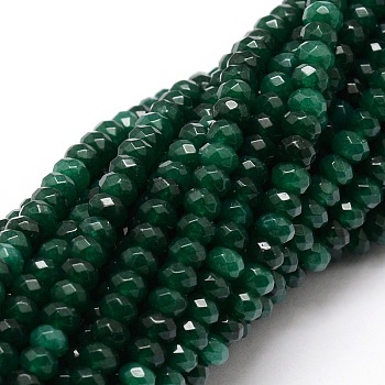 Dyed Natural Malaysia Jade Rondelle Beads Strands, Faceted, Dark Green, 4x2~3mm, Hole: 1mm, about 115pcs/strand, 14 inch