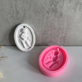 Oval with Angel Pendant DIY Silicone Molds, Resin Casting Molds, for UV Resin & Epoxy Resin Jewelry Making, Hot Pink, 107x80x20mm, Hole: 7mm, Inner Diameter: 95x64mm