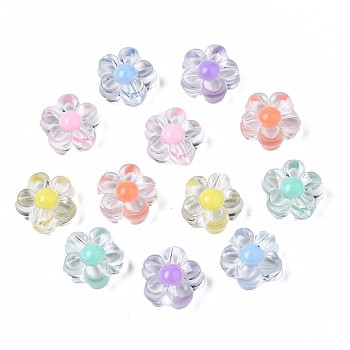 Transparent Acrylic Beads, Bead in Bead, Flower, Mixed Color, 12x13x6mm, Hole: 2.5mm, about 900pcs/500g