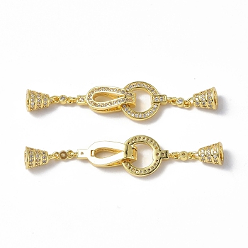 Brass Crystal Rhinestone Fold Over Clasps, Ring, Real 18K Gold Plated, 54mm, Ring: 15.5x11x1.5mm, Clasps: 19x6.5x5.5mm, Pendant: 9x6mm, Pin: 0.7mm